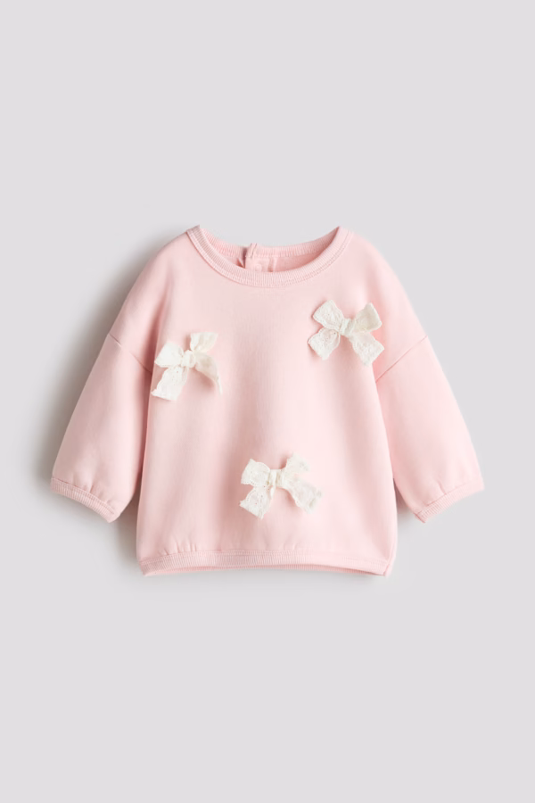 H&M Sweatshirt with Motif – Light pink/bows | 6-9M